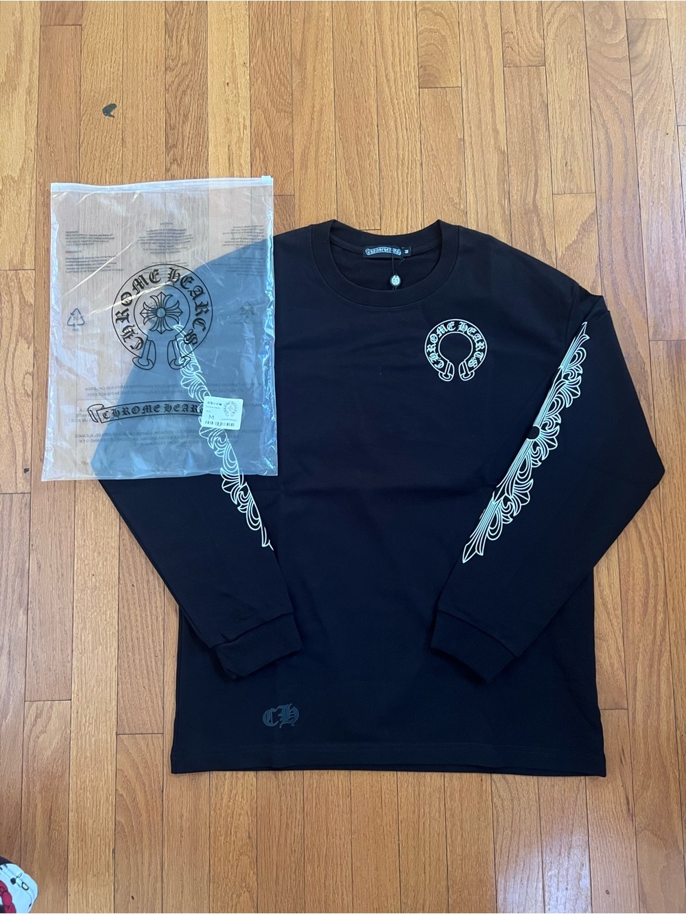 Comme des Garcons Black Long-Sleeve Tee with White Graphic Sleeves